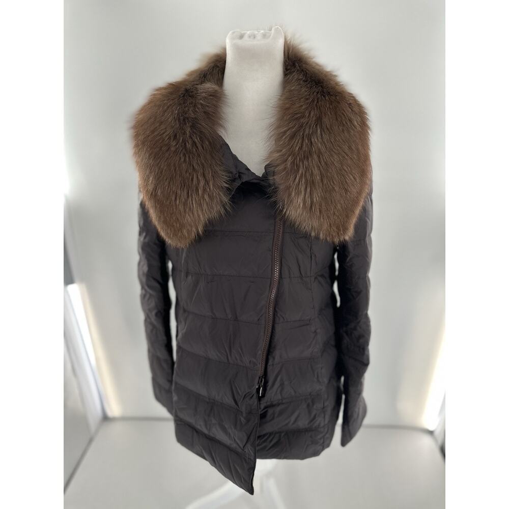 Brunello Cucinelli Coat Jacket Women’s Size 42 Puffer Down Fox Fur Collar Luxury